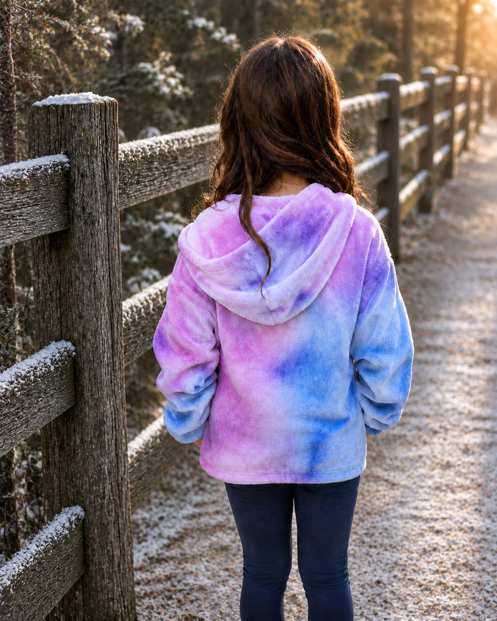 Lanbubble Girls Fuzzy Hoodie Fleece Sweaters Button Pullover Sherpa Jacket Tops for Kids 6-13Y
