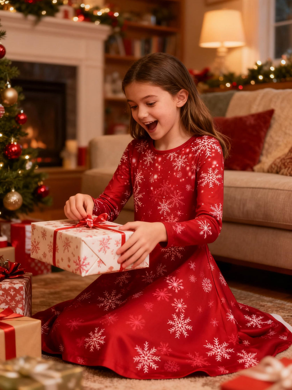 Lanbubble Girls Christmas Dresses Long Sleeve A-Line Casual Dress Twirly Skater Dresses 5-13 Years