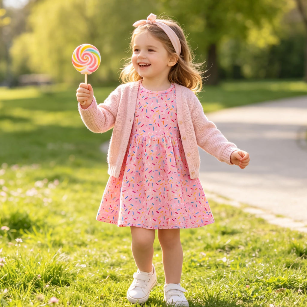 Lanbubble Toddler Girls Long Sleeve Dresses 2 Pack A-Line Casual Play Dresses 2-7Y