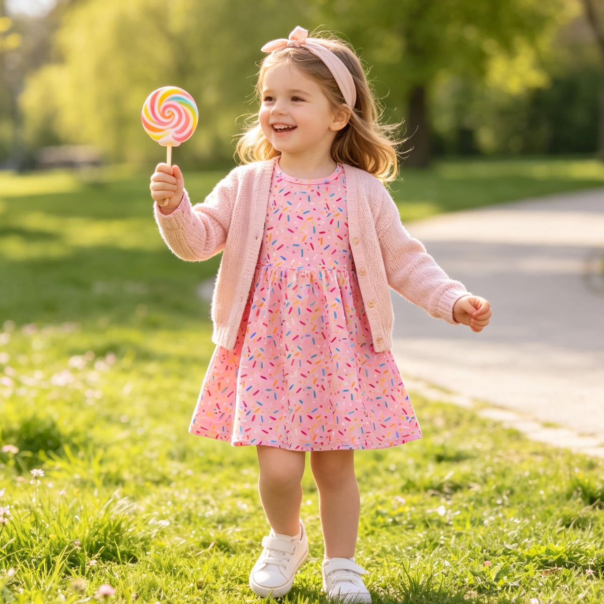 Lanbubble Toddler Girls Long Sleeve Dresses 2 Pack A-Line Casual Play Dresses 2-7Y