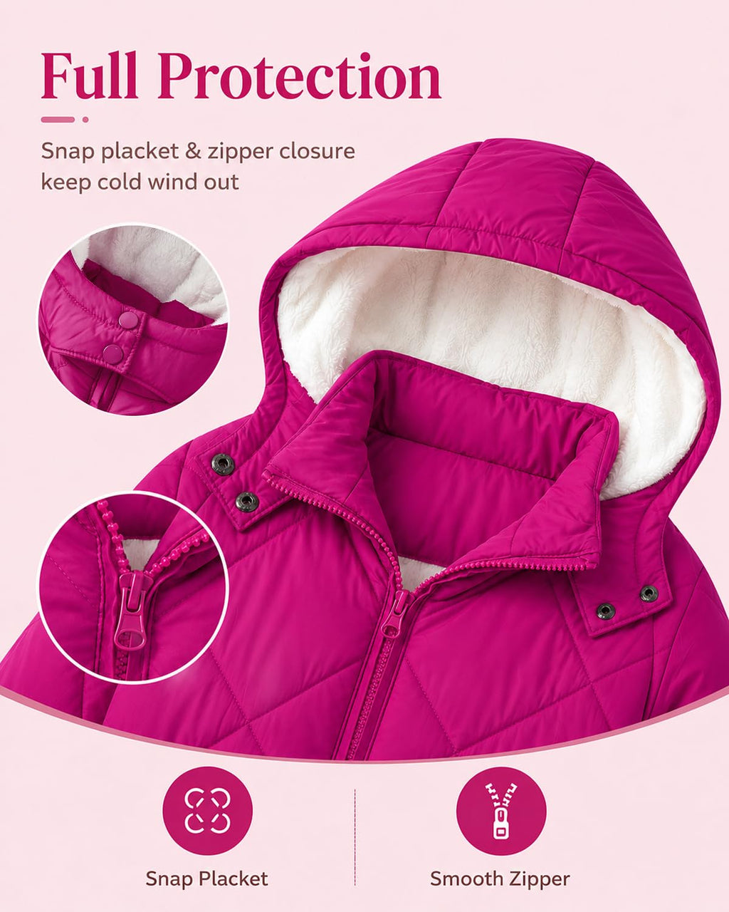 Lanbubble Girls Fleece Lined Hooded Puffer Jacket Winter Coat, Warm Outerwear with Pockets, Sizes 5-12 Years