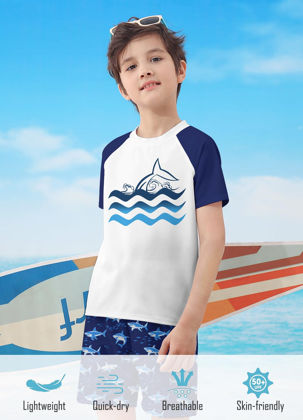 Lanbubble Toddler Boys Swimsuits Set Rash Guard Two Piece Short Sleeve Bathing Suit with Trunks 4-10 Years