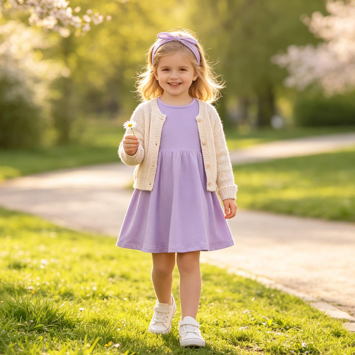Lanbubble Toddler Girls Long Sleeve Dresses 2 Pack A-Line Casual Play Dresses 2-7Y