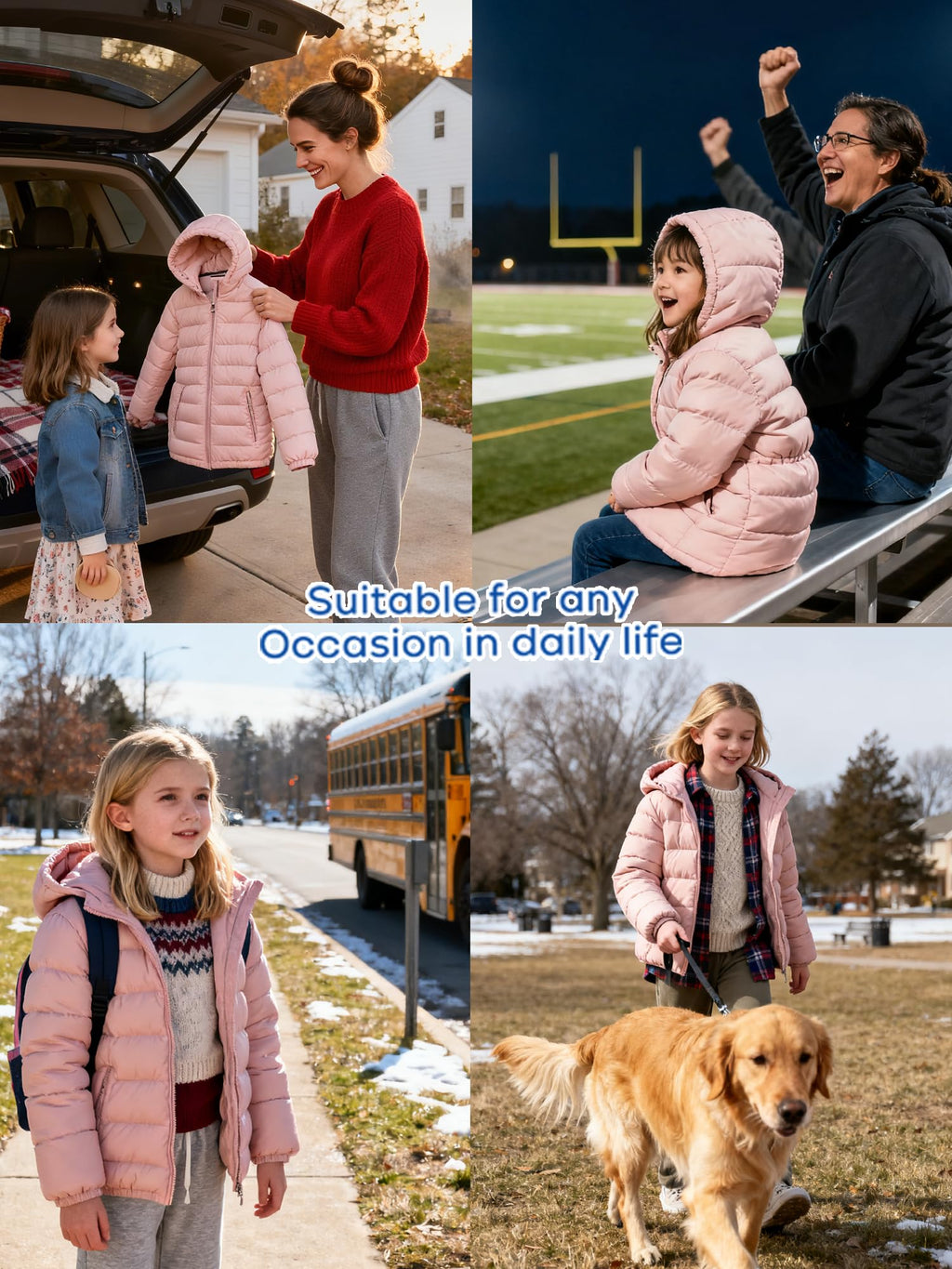 Lanbubble Girls Puffer Jacket Hooded Packable Winter Coat with Pockets Lightweight Warm Outerwear for Kids, Sizes 4-12 Years
