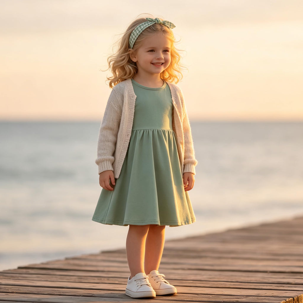 Lanbubble Toddler Girls Long Sleeve Dresses 2 Pack A-Line Casual Play Dresses 2-7Y
