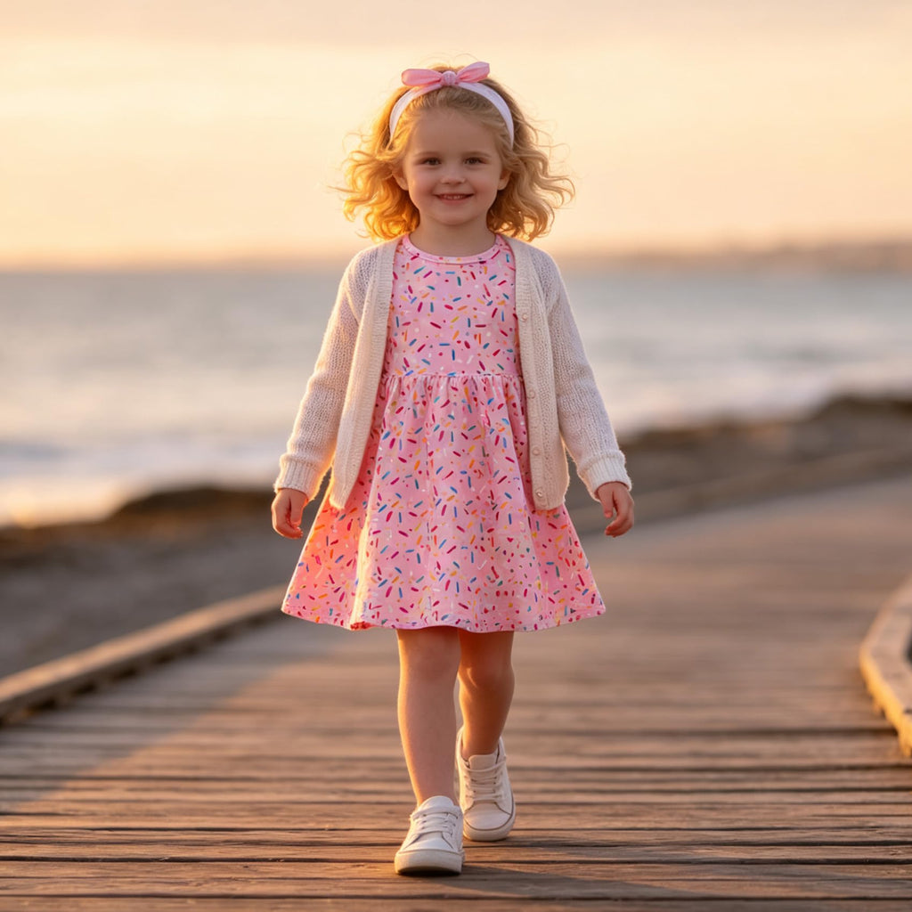 Lanbubble Toddler Girls Long Sleeve Dresses 2 Pack A-Line Casual Play Dresses 2-7Y