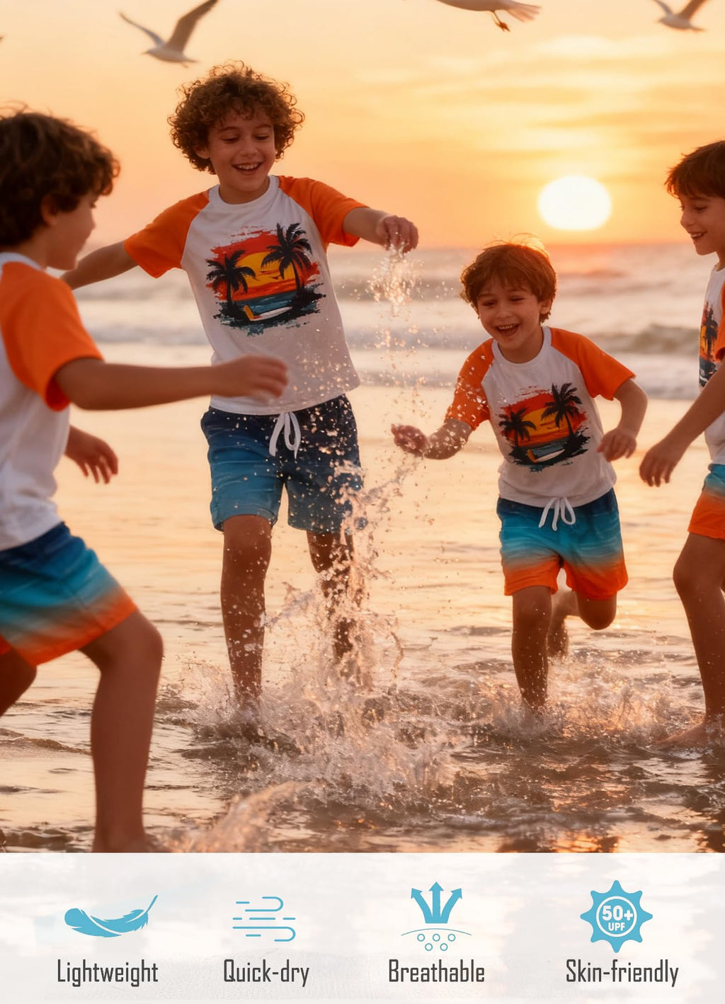 Lanbubble Toddler Boys Swimsuits Set Rash Guard Two Piece Short Sleeve Bathing Suit with Trunks 4-10 Years