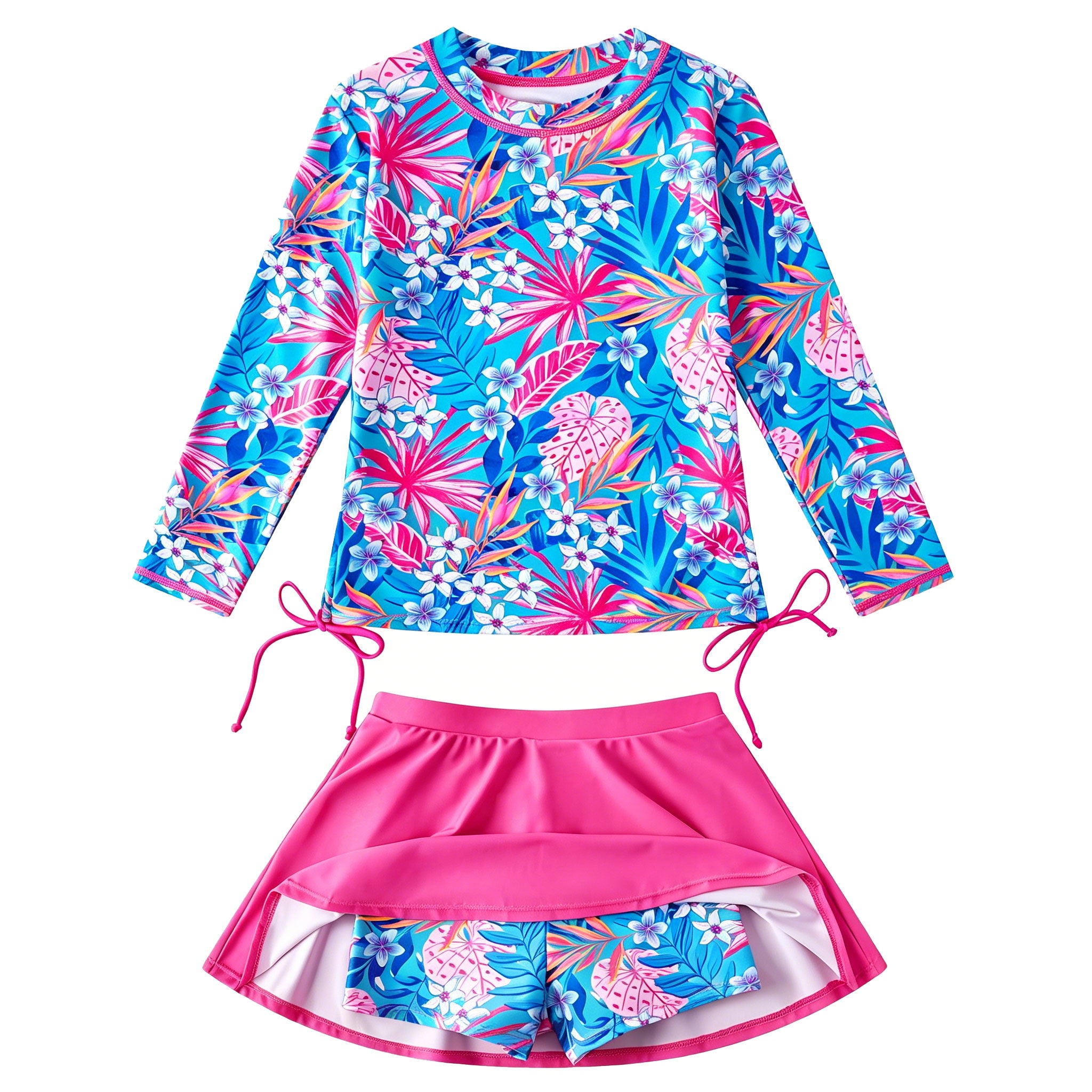 Lanbubble Girls Swimsuit Rash Guard Set 2 Piece Long Sleeve Bathing Suit Swim Skirt with Shorts 3-10 Years