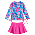 Lanbubble Girls Swimsuit Rash Guard Set 2 Piece Long Sleeve Bathing Suit Swim Skirt with Shorts 3-10 Years