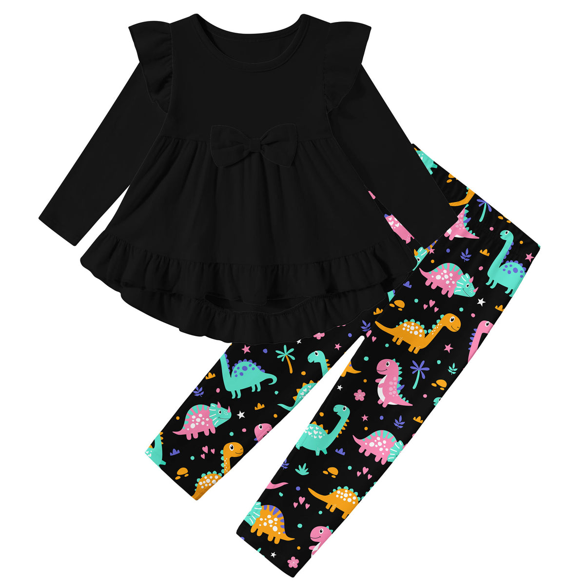 Lanbubble 1-5Y Toddler Girl 2-Piece Outfits Set Long Sleeve Ruffle Hem Top Floral Pants Fall Winter Kids Girl Clothes