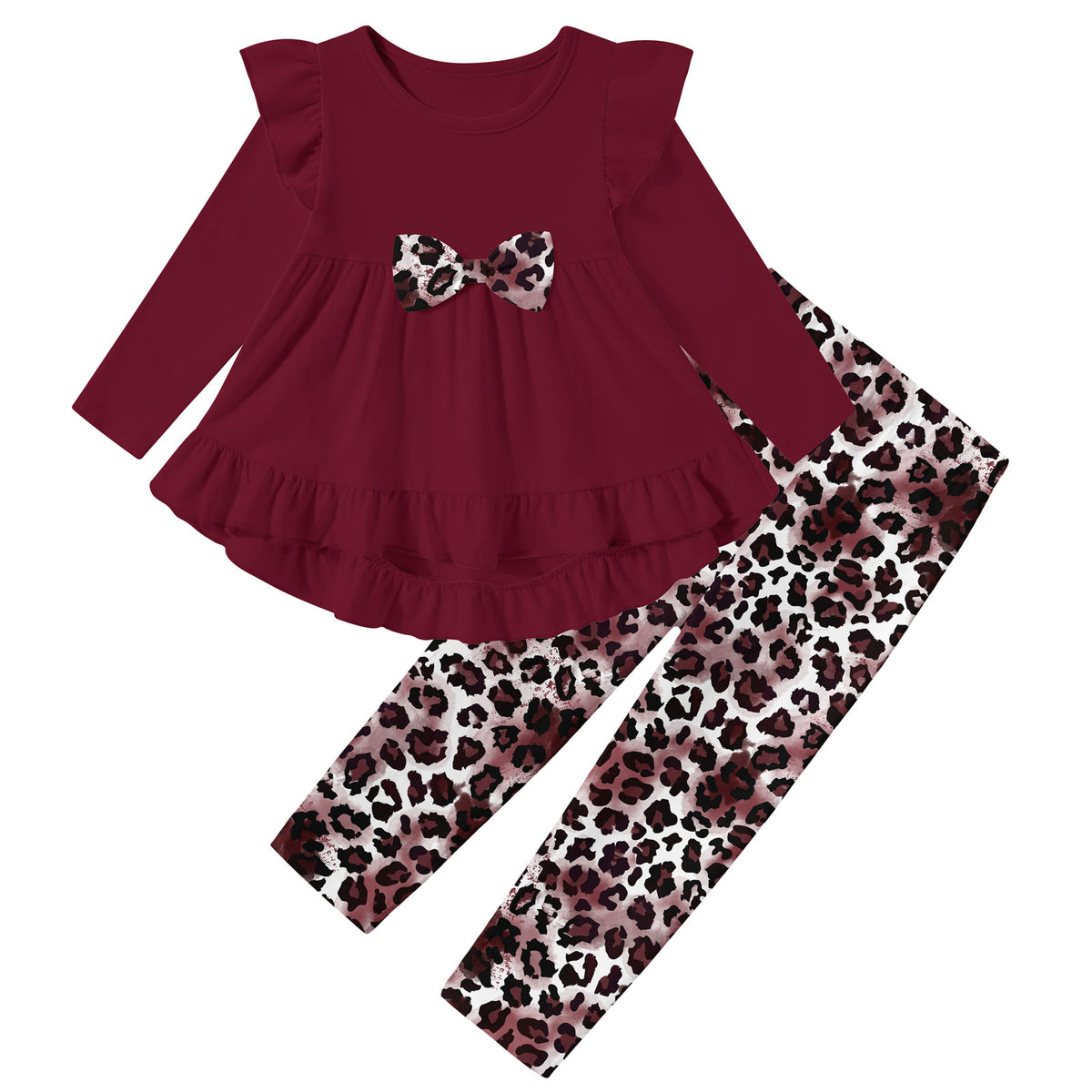 Lanbubble 1-5Y Toddler Girl 2-Piece Outfits Set Long Sleeve Ruffle Hem Top Floral Pants Fall Winter Kids Girl Clothes