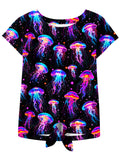 Lanbubble Girls Graphic T-Shirt Tie Dye Kids Short Sleeve Tee Shirt Tie Front Tops 7-12 Years