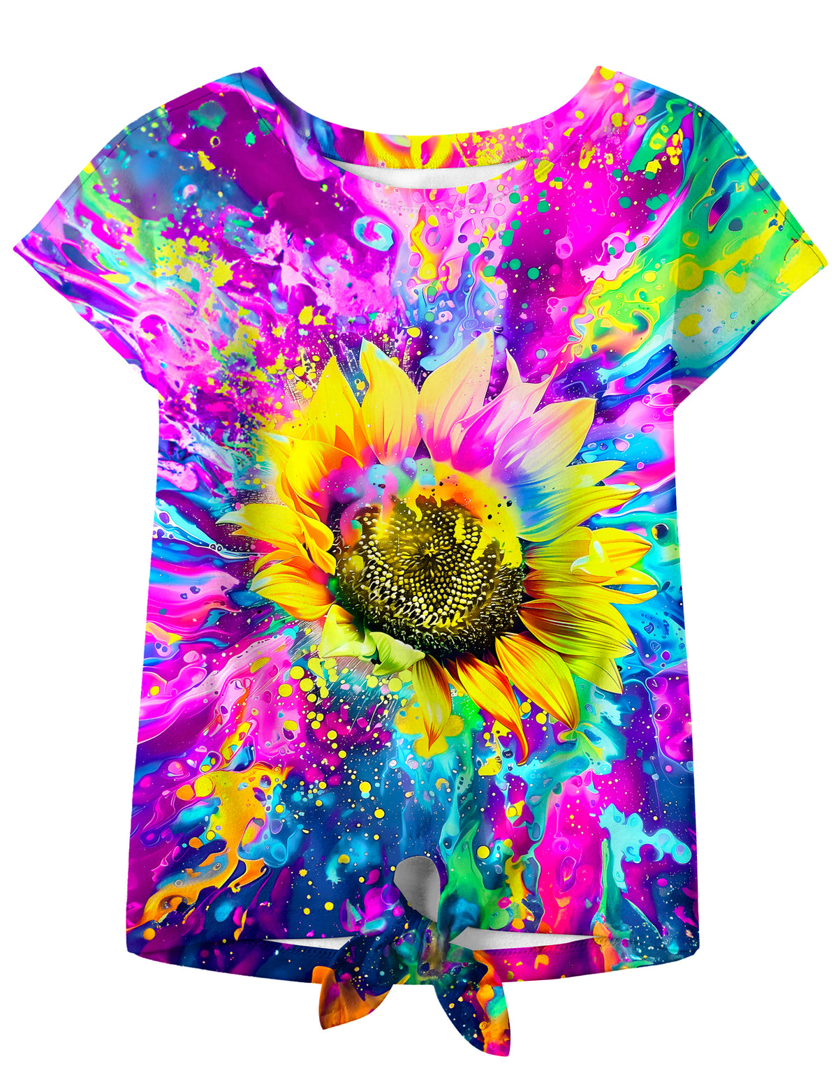 Lanbubble Girls Graphic T-Shirt Tie Dye Kids Short Sleeve Tee Shirt Tie Front Tops 7-12 Years