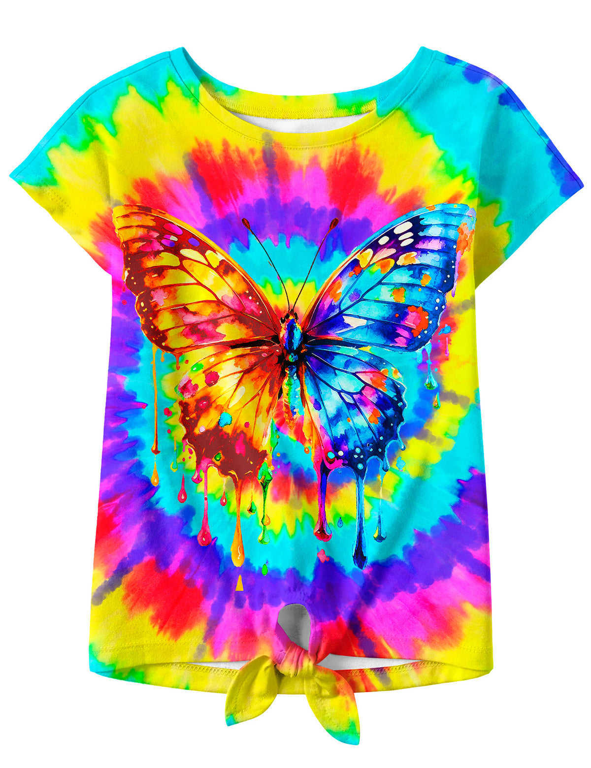 Lanbubble Girls Graphic T-Shirt Tie Dye Kids Short Sleeve Tee Shirt Tie Front Tops 7-12 Years